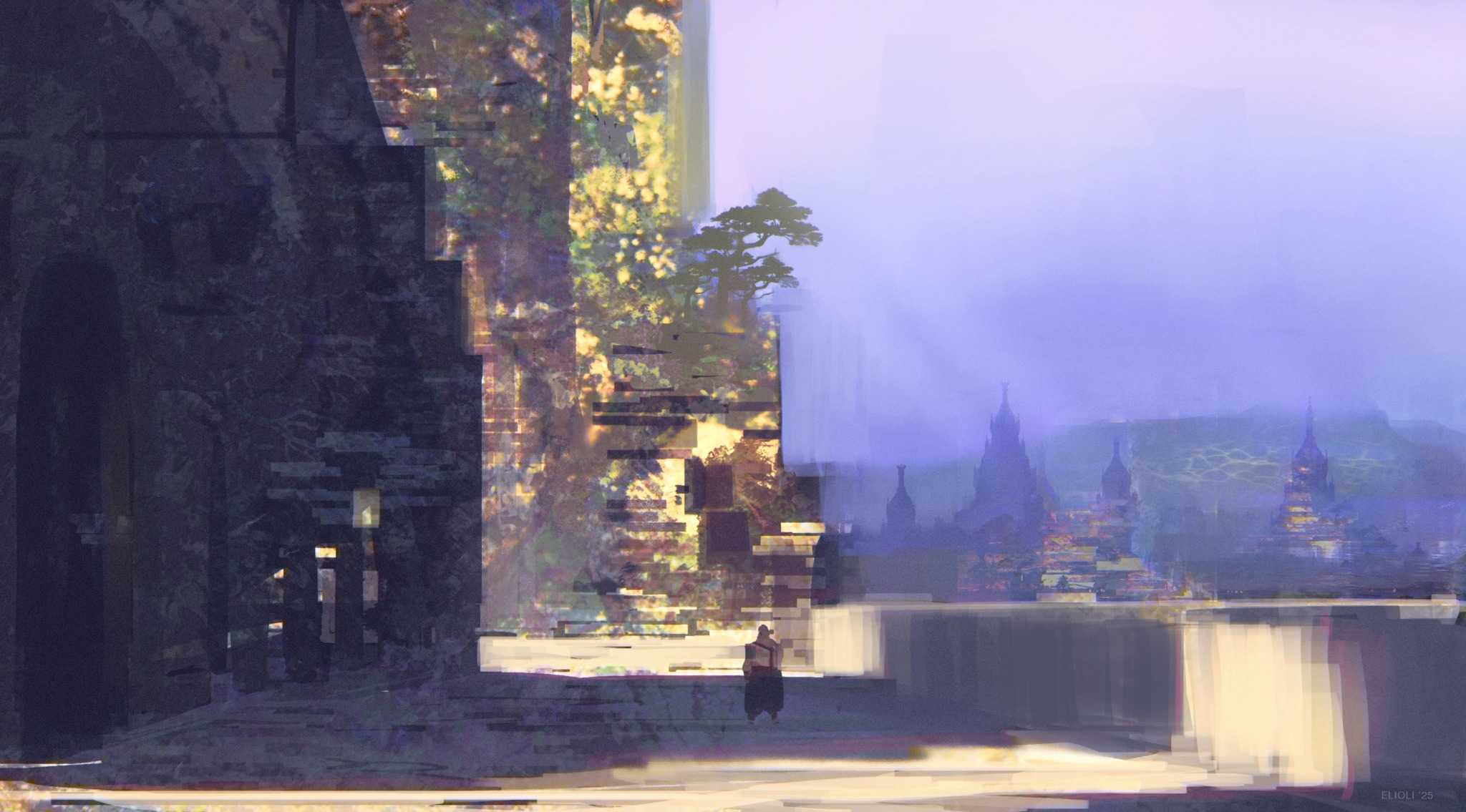 Painted ancient city in mist
